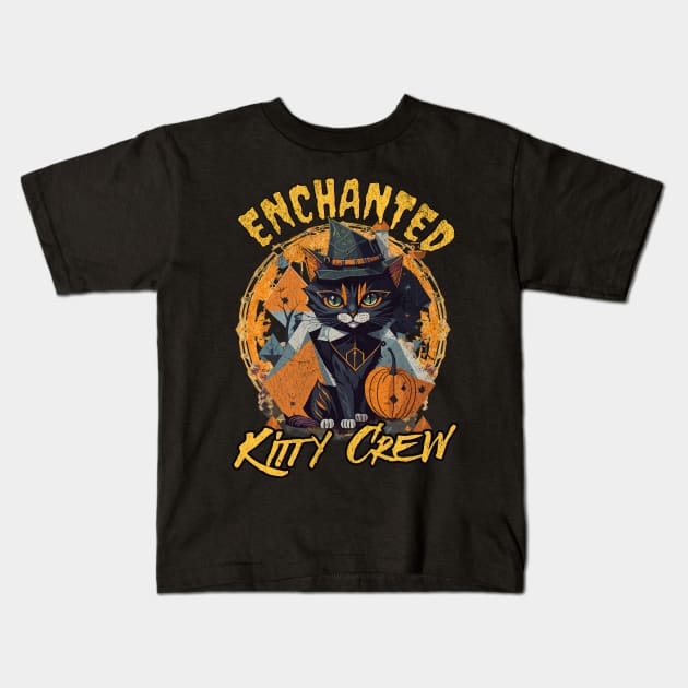 Enchanted Kitty Crew Halloween Black Cat Kids T-Shirt by Luvleigh